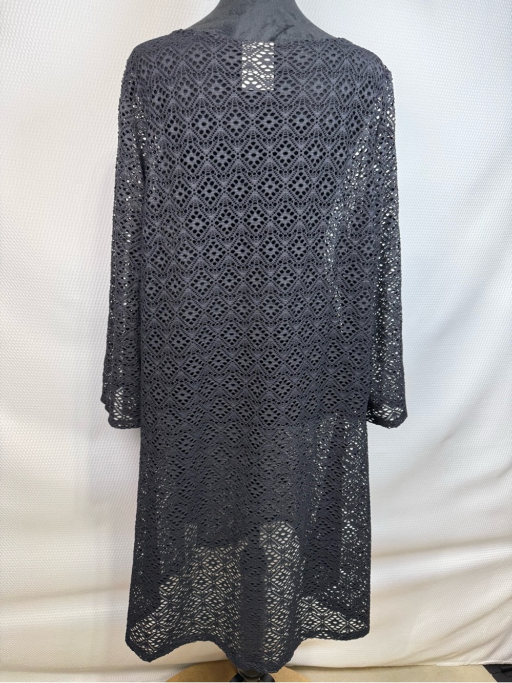 Miraclesuit Black Sheer Mesh Swim Cover-Up Tunic Dress Sz XL 3/4 Sleeves - Picture 4 of 14